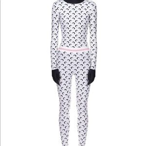 MARINE SERRE White & Black Moon Allover Long Sleeve T-shirt w/ tights.